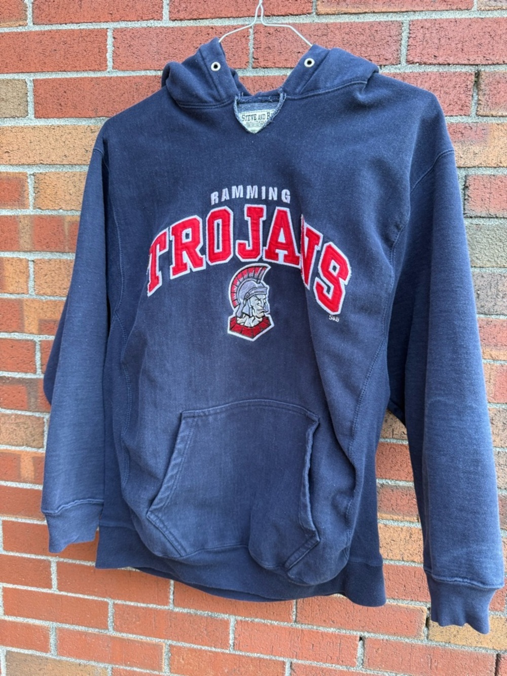 Vintage Steve & Barry’s Trojans Hoodie Navy Blue Embroidered Pullover Sweatshirt